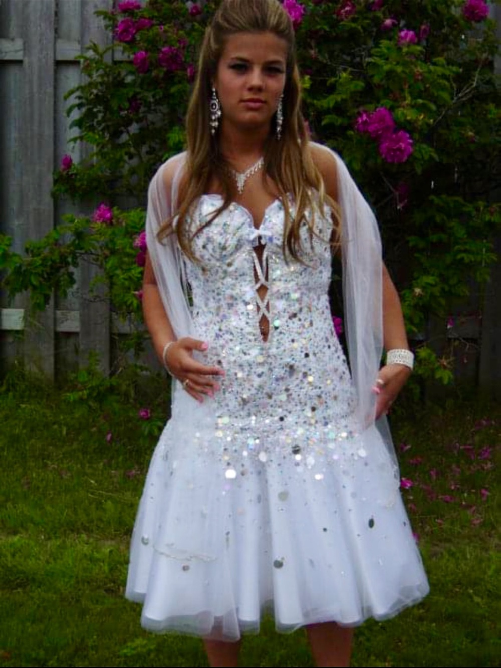Alyce Designs White Multi-Sequin Prom Dress